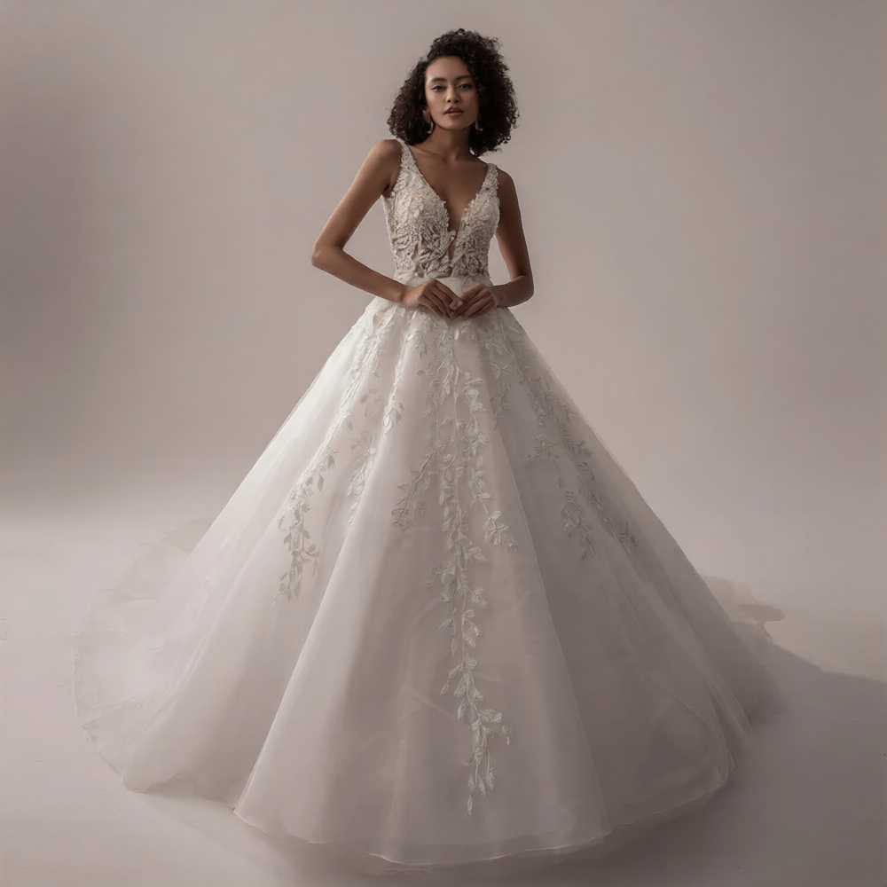 Robe de mariée dos nu de la marque Robe de mariée Paris, élégante avec décolleté nu et tissu fluide, portée lors d'une cérémonie nuptiale