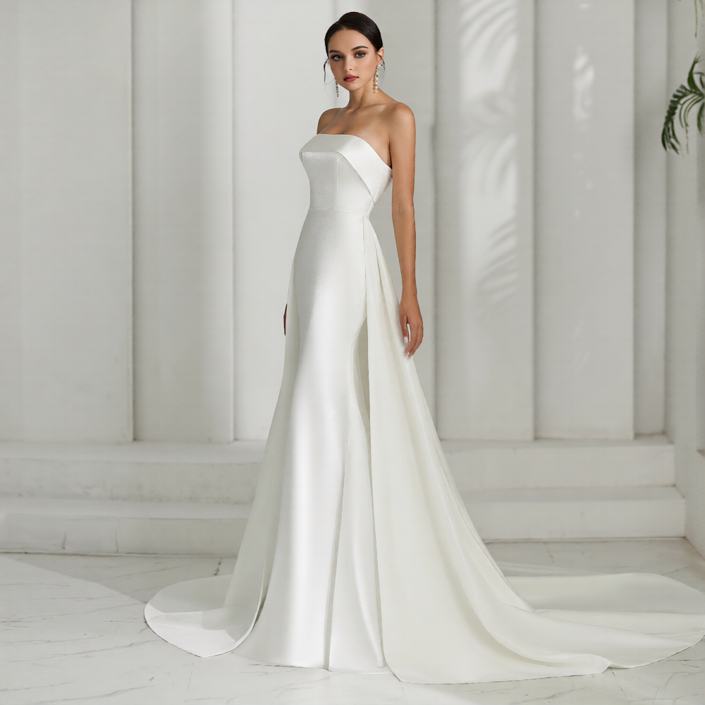 Robe de mariée pour petite taille de la marque Robe de Mariée Paris, élégante avec dentelle et décolleté en V.