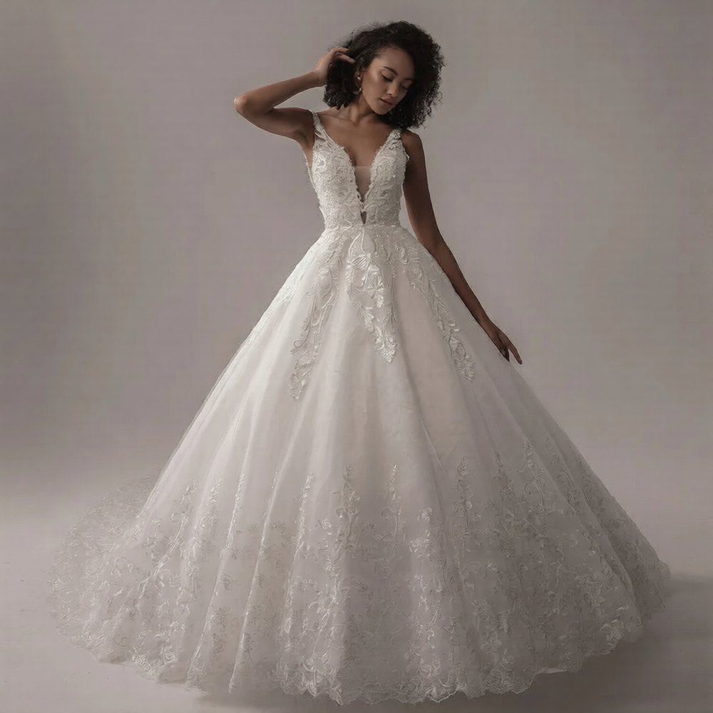 Robe de mariée volumineuse de la marque Robe de Mariée Paris, détail de la jupe ample en tissu blanc élégant.