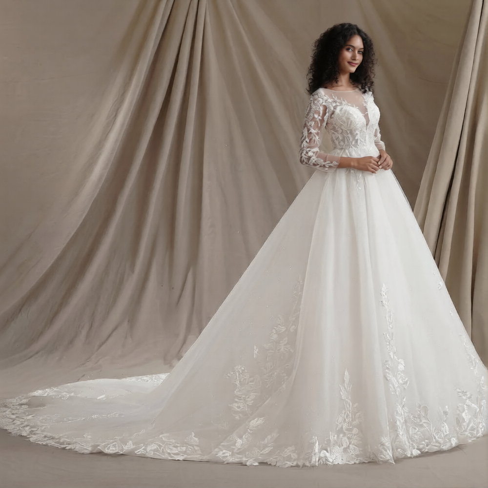 Robe de mariée transparente de Robe de mariée Paris, modèle élégante avec voile léger et détails en dentelle.