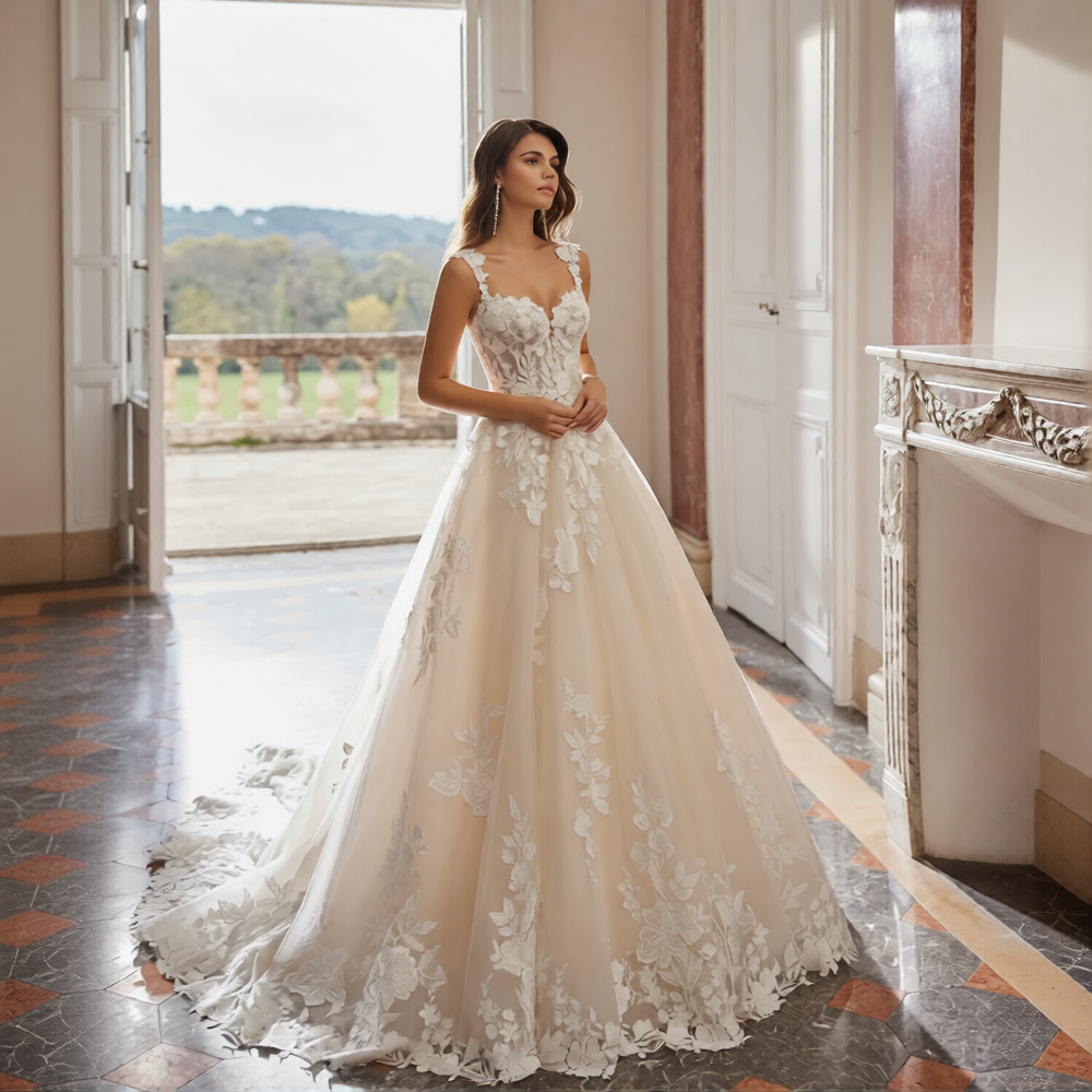 Robe de mariée année 50 de Robe de mariée Paris, élégante robe blanche avec détails vintage, vue de devant